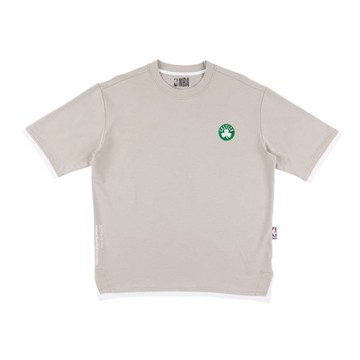 NBA 微落肩 假兩件 短袖上衣 塞爾提克隊-卡其-3325104211