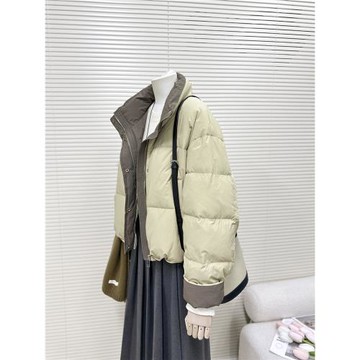 韓系立領撞色短款羽絨服女款2024年冬季新款小個子白鴨絨保暖外套