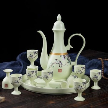 白酒杯套裝家用景德鎮陶瓷青花瓷中式高檔仿古酒壺高腳杯酒具酒盅