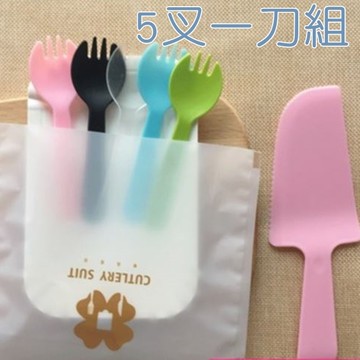 一次性 蛋糕盤組 彩色 5叉5盤1鏟 派對 生日 會場佈置 餐具組 餐盤組 烘培蛋糕