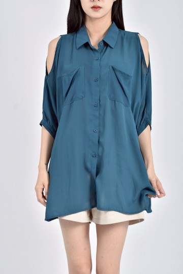 (M) ps company紡紗挖肩綠色襯衫上衣