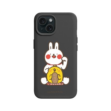 iPhone 15 SolidX 黑 - 懶散兔與啾先生 Lazy Rabbit and Mr.Chu - 招財
