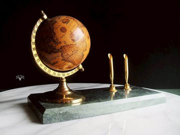 【老時光 OLD-TIME】早期二手台灣製大理石座地球儀筆收納組