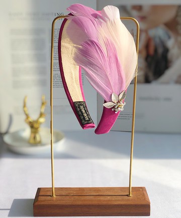 原創玫紅色羽毛髮箍