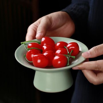 天青復古汝窯茶具高腳水果盤家用中式陶瓷高足汝瓷茶點盤茶道配件