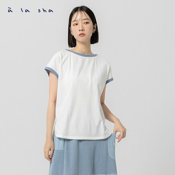 a la sha  撞色滾邊連袖上衣