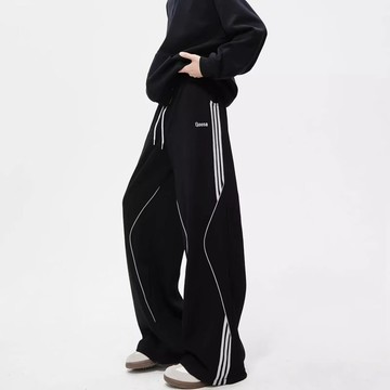 【老林】美式 複古 條紋拚接解構休閒運動褲男 hiphop機能衝鋒工裝褲男 衛褲  超火