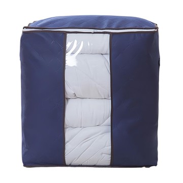 iSFun 日系無紡布 透視收納整理豎款棉被袋  深藍色  1個