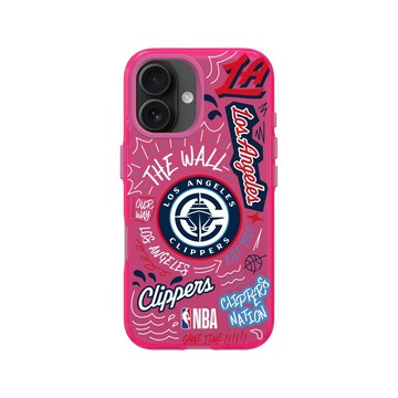 iPhone 16 Clear 粉漾桃 - NBA - 塗鴉系列-洛杉磯快艇 Los Angeles Clippers - Graffiti