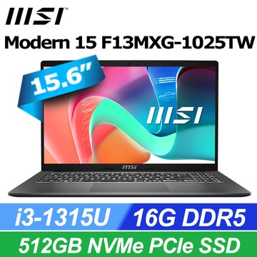 MSI微星 Modern 15 15.6吋 商用筆電黑色(i3-1315U/16G/512GB SSD/W11/F13MXG-1025TW)