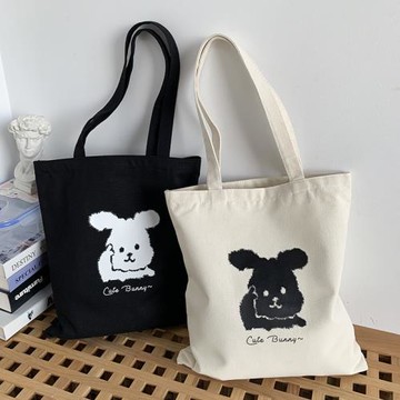 原創設計可愛兔子帆布包女2025新款手提袋單肩大容量學生通勤包男