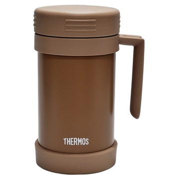 THERMOS 膳魔師 不鏽鋼真空保溫杯 辦公室杯 雙層真空 保溫保冷 旋轉上蓋 大口徑 耐磨防滑底座 含濾網  沉穩棕  490ml  1個