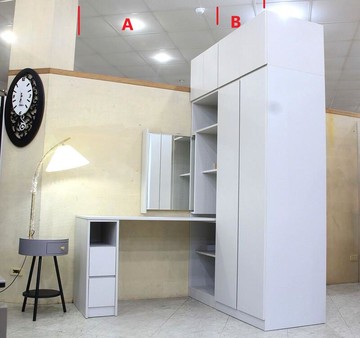 【歐風別館】安特亞麻灰白色L型伸縮書桌櫃兼化妝台+雙吊加高衣櫃【基隆至台中免運費】