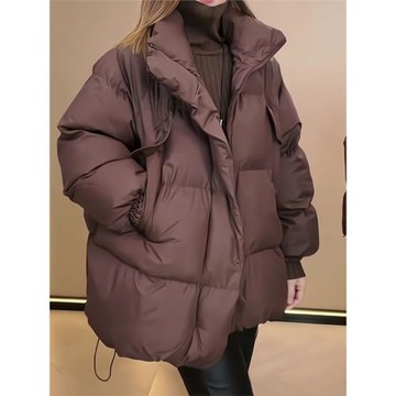 花斜歐貨重磅秋冬季新款女裝2025高級感穿搭漂亮咖色長袖羽絨棉服