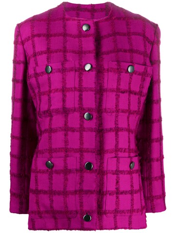 Saint Laurent Pre-Owned - 2000s checked collarless jacket - women - Fabric/Fabric - 42 - Purple