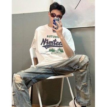 2025新款純棉短袖t恤男士夏季oversize美式潮牌印花情侶休閑上衣