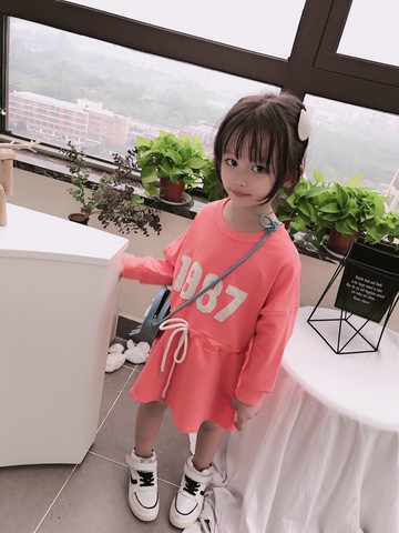 春秋季新款 女童可愛小清新連衣裙 兒童舒適甜美收腰T恤裙1入