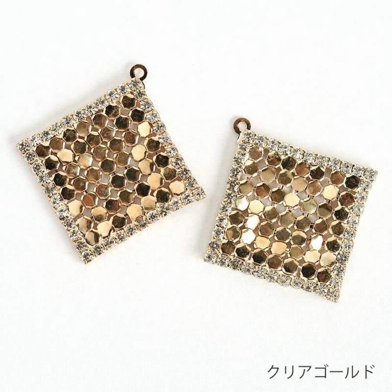 再販*ハンドメイド* ゴールドクリア マーブルスクエア クリップ イヤリング