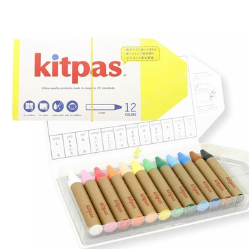 Kitpas 日本製環保無毒水洗粗粗米蠟筆十二支組