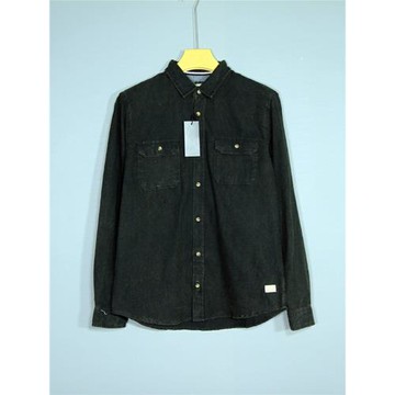 歐美單男士春秋薄款長袖襯衫水洗棉情侶復古磨毛西部牛仔風襯衣