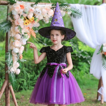 love, charlotte - 質感星空紫色澎裙巫婆洋裝-洋裝, 巫婆帽