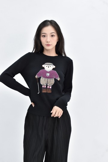 (S) aquascutum 針織熊黑色長袖上衣