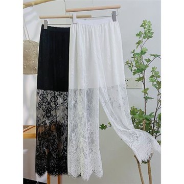 加長漢服白色安全褲蕾絲闊腿長褲旗袍內襯褲春秋松緊打底褲網紗褲