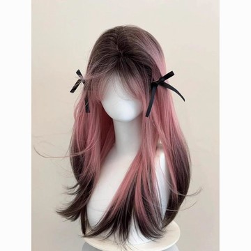 頭頂補髪片【粉版暹羅貓】假髮女長髮粉色漸變黑高層次感仿真人長直髮全頭套