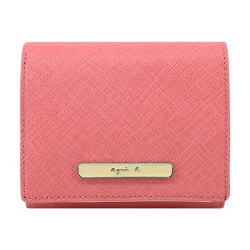 [平輸版]agnes b. 長鐵牌雙色防刮短夾-柚粉/真品平輸