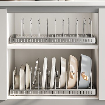 ⚡ 店鋪促銷⚡不鏽鋼可伸縮廚房置物架鍋架檯面櫃內分層碗碟鍋蓋鍋具收納架神器【0710】