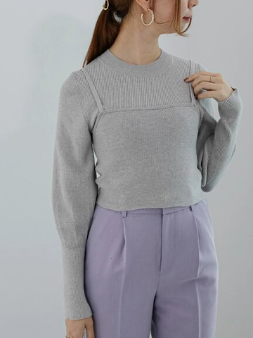 【SET ITEMS】圓領羅紋長袖針織上衣+吊帶針織背心(FC37L2C0680) - Te chichi