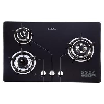 櫻花 三口防乾燒檯面爐 黑玻 桶裝 G2830KGBL