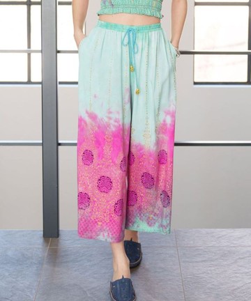 【熱門預購】 金箔紮染印花寬褲 (3色) IDS-5224