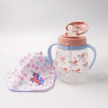【經典夢幻組合】combi x kontex 樂可吸管杯 (340ml)+刺繡小手帕