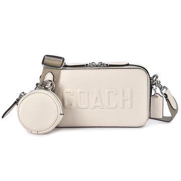 COACH CHARTER COACH字樣浮雕紋皮革斜背相機包(附小圓包)-白色