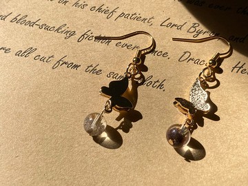 【戀蝶|紅幽靈。耳勾】天然紅幽靈、蝴蝶、14K注金|耳鈎系列