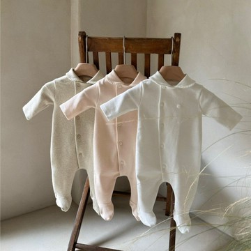 新生兒衣服春款a類嬰兒小翻領開胸單排扣長款連襪連體衣包腳哈衣鑫弘-萌寶童裝可開發票