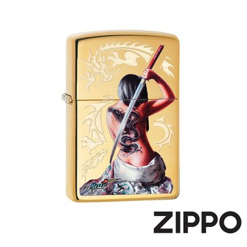 [隔日到貨] ZIPPO 防風打火機 龍紋身女武士 29668 黃銅 美國製 煤油打火機