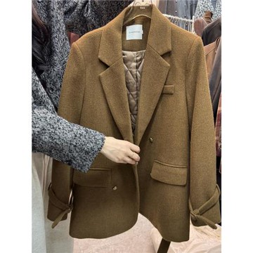 系帶灰色加厚夾棉呢子大衣女韓版中長款外套2025年秋冬女翻領西裝