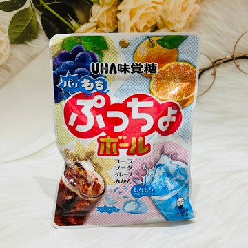 日本 UHA 味覺糖 噗啾綜合彩色球糖 55g 可樂蘇打葡萄柑橘