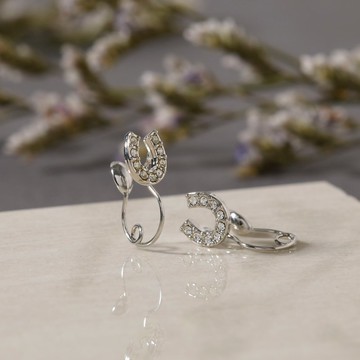 馬蹄耳圈式耳環 銀色 適用於耳垂 萊茵石 銀色 鍍銠