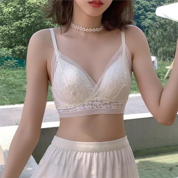 法式少女三角杯小胸平胸不空杯文胸罩性感蕾絲無鋼圈大胸顯小內衣