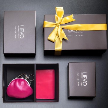 【LIEVO】天然小羊皮名片夾+口金包禮盒組