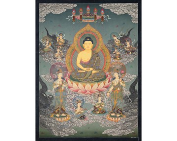 手工日式釋迦牟尼佛三相唐卡畫