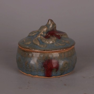 宋鈞窯浮雕龍紋印泥盒墨盒仿古舊貨瓷器支釘燒制古玩古董擺件收藏