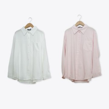 【MASTINA】透膚亞麻長袖襯衫 白 粉(魅力商品)