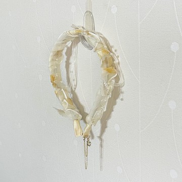 荷葉皺褶綴飾髮箍/ 耳環頭箍 透紗 細版 細邊 新娘頭飾 髮窟 髮飾