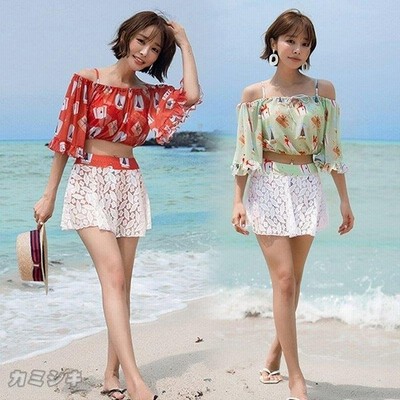 ビキニ 水着 レディース ハイネックビキニ ハイウエスト ショートパンツ 3点セット 人気 ママ水着 フレア 白 レース 可愛い 30 40 50代 通販 Lineポイント最大get Lineショッピング