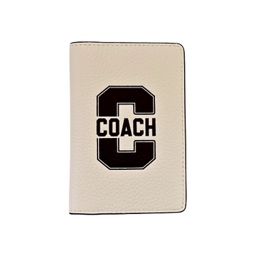 [平輸版] 【COACH】白堊色壓印Logo荔枝紋真皮對開票卡/證件夾 真品平輸