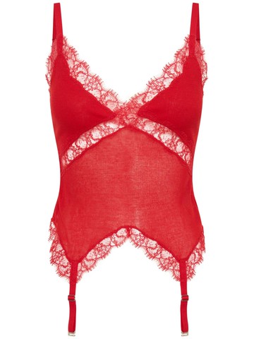 Dion Lee - lace-trim ribbed tank top - women - Cotton/Polyamide - 6 - Red